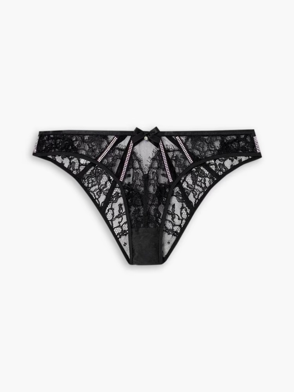 AGENT PROVOCATEUR Caitriona crystal-embellished satin-trimmed cutout lace briefs